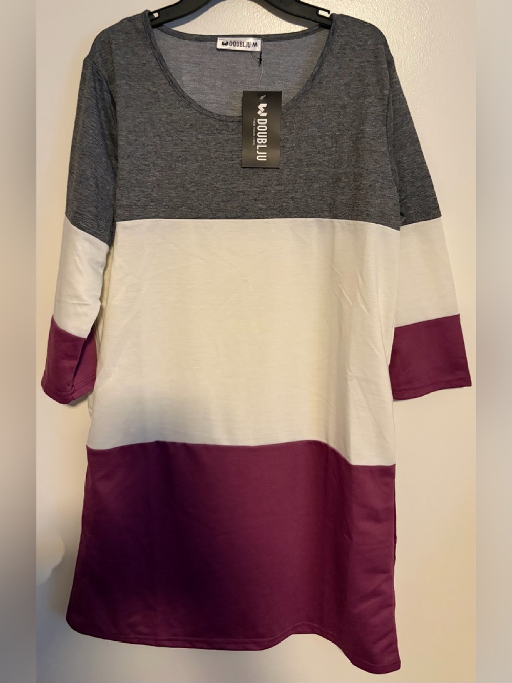 Doublju Colorblock Scoop Neck Women’s Dress — Gray, White & Plum